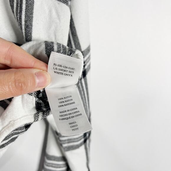 Rails Small White Black Long Sleeve Short Set Onyx Plaid Top Button Down Flannel - Picture 7 of 8